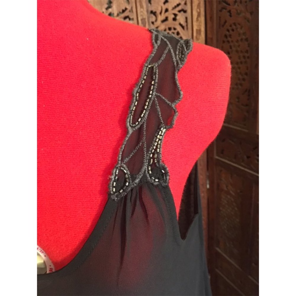 FP Sheer Blk Beaded Slip- sz L